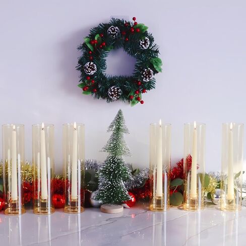 VOHO Hurricane Candlestick Holders Set of 6, Clear Glass Hurricane Candle Holder for Centerpiece Table Decorations, Bottomless Hurricane Glass & Candle Sticks Holder Decor for Wedding, Birthday, Party in Kuwait