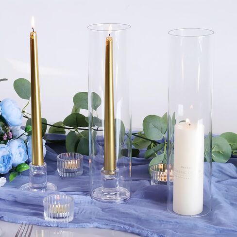 VOHO Hurricane Candlestick Holders Set of 6, Clear Glass Hurricane Candle Holder for Centerpiece Table Decorations, Bottomless Hurricane Glass & Candle Sticks Holder Decor for Wedding, Birthday, Party in Kuwait