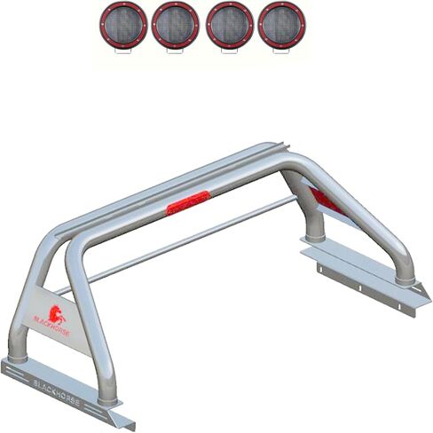 Black Horse Classic Roll Bar Incl. Set of 5.3" Dia.Led Lights w/Red Trim Rings Stainless Steel Compatible with 2020-2024 Jeep Gladiator-RB09SS-PLFR in Saudi Arabia