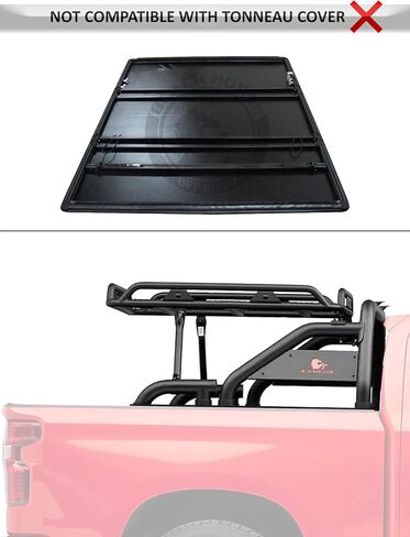 أسود هورس ووريور رول بار مدفوع. مجموعة من 5.3 "dia.led أضواء ، متوافقة مع 1/2 طن شاحنات (GM Silverado 14+/Ford F150 15+/Dodge Ram 15+) مع سلة شحن بالحجم الكامل (مع ضوء الفرامل الأحمر) in Kuwait