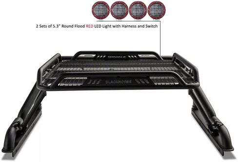أسود هورس ووريور رول بار مدفوع. مجموعة من 5.3 "dia.led أضواء ، متوافقة مع 1/2 طن شاحنات (GM Silverado 14+/Ford F150 15+/Dodge Ram 15+) مع سلة شحن بالحجم الكامل (مع ضوء الفرامل الأحمر) in Kuwait