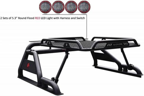 أسود هورس ووريور رول بار مدفوع. مجموعة من 5.3 "dia.led أضواء ، متوافقة مع 1/2 طن شاحنات (GM Silverado 14+/Ford F150 15+/Dodge Ram 15+) مع سلة شحن بالحجم الكامل (مع ضوء الفرامل الأحمر) in Kuwait