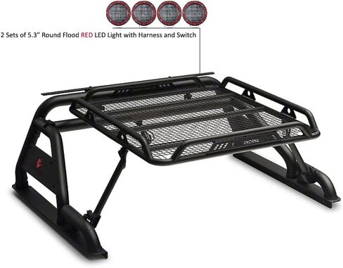 أسود هورس ووريور رول بار مدفوع. مجموعة من 5.3 "dia.led أضواء ، متوافقة مع 1/2 طن شاحنات (GM Silverado 14+/Ford F150 15+/Dodge Ram 15+) مع سلة شحن بالحجم الكامل (مع ضوء الفرامل الأحمر) in Kuwait