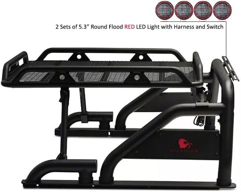 أسود هورس ووريور رول بار مدفوع. مجموعة من 5.3 "dia.led أضواء ، متوافقة مع 1/2 طن شاحنات (GM Silverado 14+/Ford F150 15+/Dodge Ram 15+) مع سلة شحن بالحجم الكامل (مع ضوء الفرامل الأحمر) in Kuwait