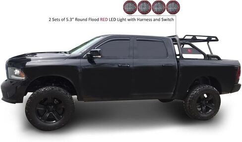 أسود هورس ووريور رول بار مدفوع. مجموعة من 5.3 "dia.led أضواء ، متوافقة مع 1/2 طن شاحنات (GM Silverado 14+/Ford F150 15+/Dodge Ram 15+) مع سلة شحن بالحجم الكامل (مع ضوء الفرامل الأحمر) in Kuwait