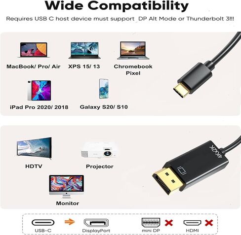 USB C to Female DisplayPort 1.4 Cable 8K/60Hz, 4K/144Hz, USB-C to DP Video Adapter Cable M/F - HBR3/HDR/DSC-Compatible for MacBook Pro/Air,iPad, iPhone 15 and XPS etc.(7.8in/20cm) in Saudi Arabia
