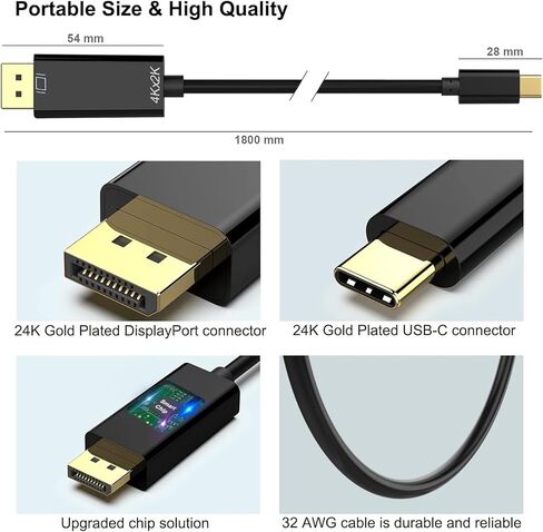 USB C to Female DisplayPort 1.4 Cable 8K/60Hz, 4K/144Hz, USB-C to DP Video Adapter Cable M/F - HBR3/HDR/DSC-Compatible for MacBook Pro/Air,iPad, iPhone 15 and XPS etc.(7.8in/20cm) in Saudi Arabia