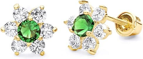 14K الذهب الأصفر CZ زهرة المسمار أقراط in Kuwait