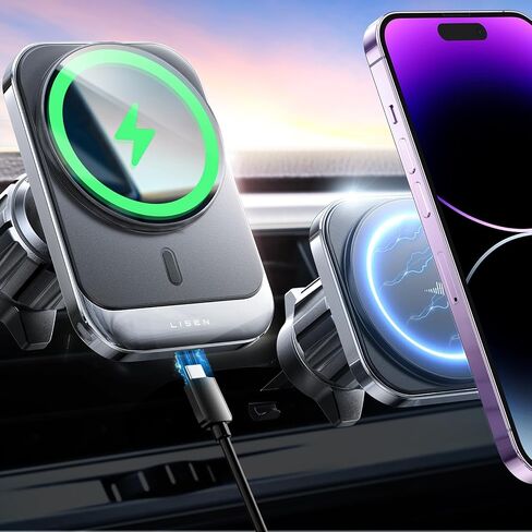 LISEN for MagSafe Car Mount Charger for iPhone 16, 15W Wireless Universal Vent Charger for iPhone 16 Car Accessories Magnetic Phone Holder Mount, Fits iPhone 16 Pro Max Plus Mini 16 15 14 13 Black in Saudi Arabia