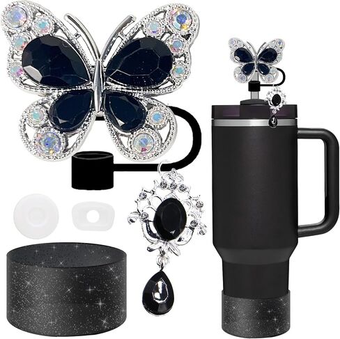 3 Pieces Accessories for Stanley Cup，1pc Butterfly Chain for Stumbler with Handle, 1pc Silicone Boot and 1pc Straw Covers Stuff Decor Water Bottle Jewelry Tumbler Personalized Decorations Tag in Saudi Arabia