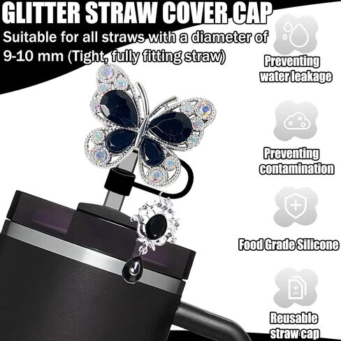 3 Pieces Accessories for Stanley Cup，1pc Butterfly Chain for Stumbler with Handle, 1pc Silicone Boot and 1pc Straw Covers Stuff Decor Water Bottle Jewelry Tumbler Personalized Decorations Tag in Saudi Arabia