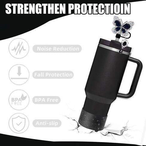 3 Pieces Accessories for Stanley Cup，1pc Butterfly Chain for Stumbler with Handle, 1pc Silicone Boot and 1pc Straw Covers Stuff Decor Water Bottle Jewelry Tumbler Personalized Decorations Tag in Saudi Arabia