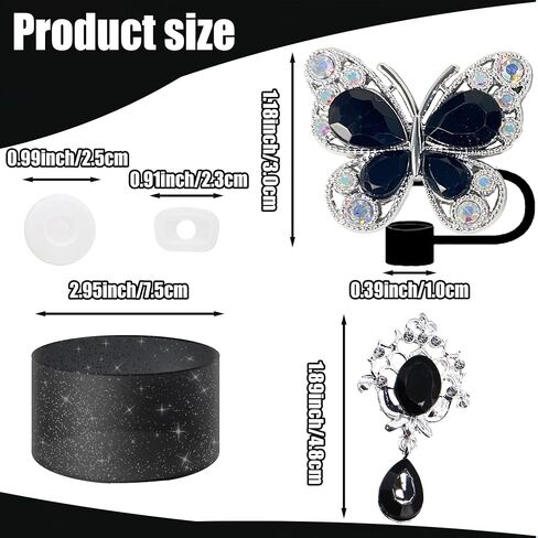 3 Pieces Accessories for Stanley Cup，1pc Butterfly Chain for Stumbler with Handle, 1pc Silicone Boot and 1pc Straw Covers Stuff Decor Water Bottle Jewelry Tumbler Personalized Decorations Tag in Saudi Arabia