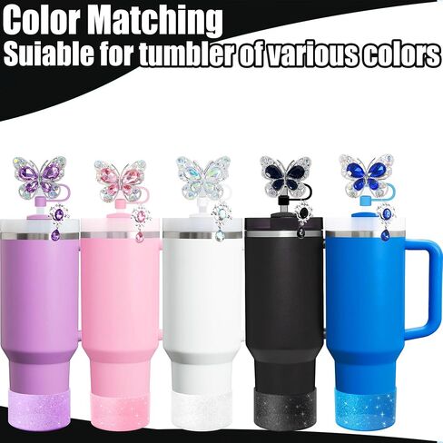3 Pieces Accessories for Stanley Cup，1pc Butterfly Chain for Stumbler with Handle, 1pc Silicone Boot and 1pc Straw Covers Stuff Decor Water Bottle Jewelry Tumbler Personalized Decorations Tag in Saudi Arabia