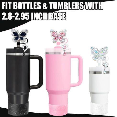 3 Pieces Accessories for Stanley Cup，1pc Butterfly Chain for Stumbler with Handle, 1pc Silicone Boot and 1pc Straw Covers Stuff Decor Water Bottle Jewelry Tumbler Personalized Decorations Tag in Saudi Arabia