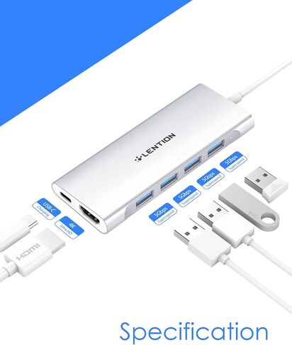 LENTION USB-C Multi-Port Hub with 4K HDMI Output, 100W PD, 4 USB 3.0 5Gbps Compatible 2023-2016 MacBook Pro, New Mac Air & Surface, Chromebook, iPhone 15, More, Stable Driver Adapter (C35, Space Gray) in Saudi Arabia