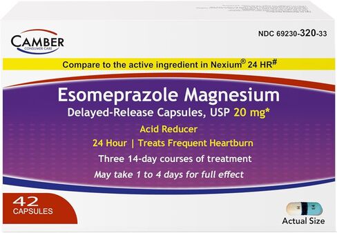 Camber Esomeprazole Magnesium USP 20mg, Delayed Release Capsules, Treats Frequent Heartburn (42 Count) in Saudi Arabia