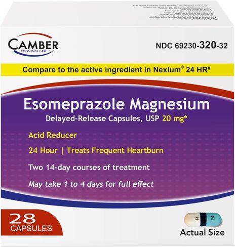 Camber Esomeprazole Magnesium USP 20mg, Delayed Release Capsules, Treats Frequent Heartburn (42 Count) in Saudi Arabia