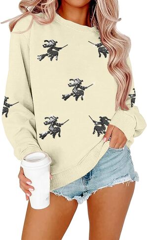 Myhalf Halloween Sweatshirts Women Colorful Sequin Ghost Graphic Pullover Shirt Crewneck Tops Sweater Tops in Saudi Arabia