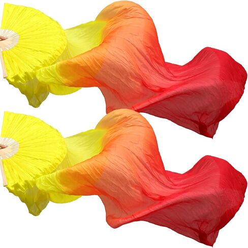 حجارة مروحة رقص رقص حريرية حقيقية للنساء - الخيزران المصنوع يدويًا ، طوله 180 سم ، عرض 90 سم ، يتدفق خفيفة الوزن ، للمرحلة in Kuwait