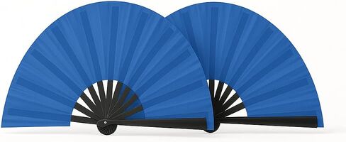 2PCS Folding Hand Fans for Line Dancing,Chinese Style Paper Fans with Plastic Handle, Decorative Fans for Women, Rave, Wedding, Party Favors & Performances (Blue) in Saudi Arabia