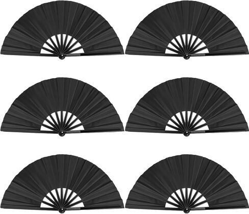 NKG 3 Pack Large Folding Hand Fan, Balck Chinese Kung Fu Tai Chi Fan Nylon-Cloth Fan for Men and Women Performance, Dance, Decorations, Festival, Gift (3, Black) in Kuwait