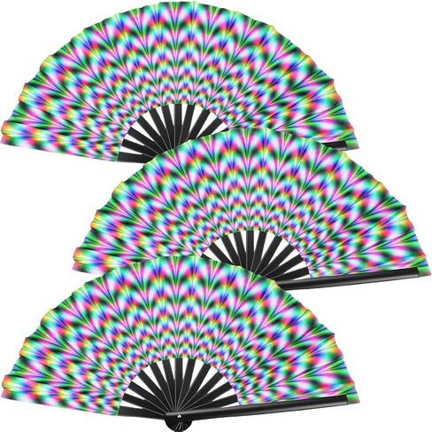 NKG 3 Pack Large Folding Hand Fan, Balck Chinese Kung Fu Tai Chi Fan Nylon-Cloth Fan for Men and Women Performance, Dance, Decorations, Festival, Gift (3, Black) in Kuwait