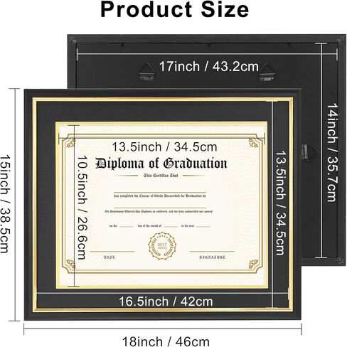 11x14 Diploma Frame with Black over Gold Mat, 14x17 Certificate Frame, Real Wood with Gold Trim, Black Frame with Arcylic in Kuwait