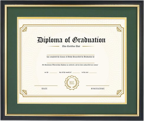 11x14 Diploma Frame with Black over Gold Mat, 14x17 Certificate Frame, Real Wood with Gold Trim, Black Frame with Arcylic in Kuwait