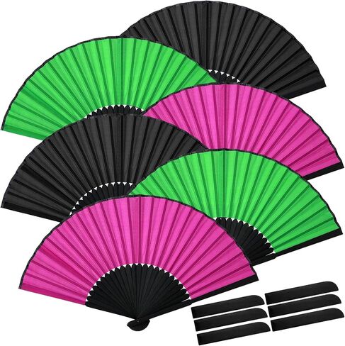 Chunful 6 Pieces Classic Folding Hand Fans Silk Bamboo Handheld Chinese Foldable Fans for Women Dancing Wedding Performance Party Favor Home Decorations Festival Gifts(Multicolor) in Saudi Arabia