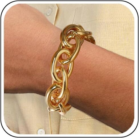 Chunky Gold Bracelet for Women Non Tarnish, Trendy Stretch Cuban Link Chain Plated Gold Bangle Bracelets in Saudi Arabia