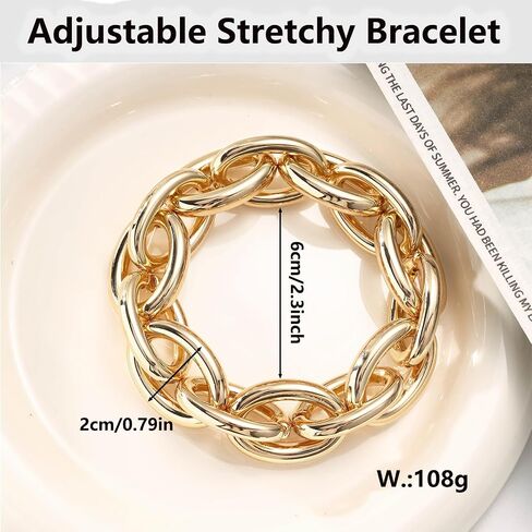 Chunky Gold Bracelet for Women Non Tarnish, Trendy Stretch Cuban Link Chain Plated Gold Bangle Bracelets in Saudi Arabia