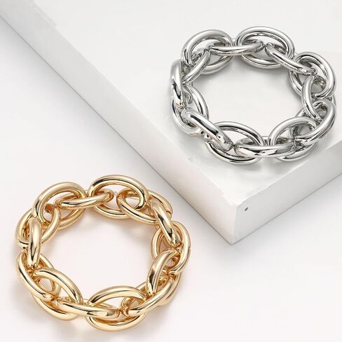Chunky Gold Bracelet for Women Non Tarnish, Trendy Stretch Cuban Link Chain Plated Gold Bangle Bracelets in Saudi Arabia