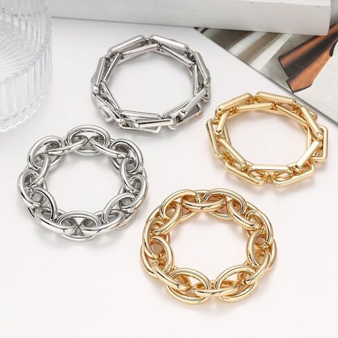 Chunky Gold Bracelet for Women Non Tarnish, Trendy Stretch Cuban Link Chain Plated Gold Bangle Bracelets in Saudi Arabia