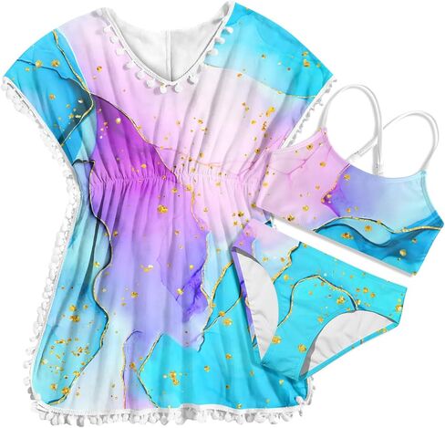 الفتيات المايوه حجم 8 الاطفال هاواي ثوب السباحة شجرة النخيل بيكيني التستر 3 قطعة الأرجواني Tankini ملابس السباحة مجموعة بوم بوم تقليم in Kuwait