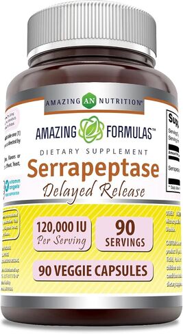 Amazing Formulas Serrapeptase 120,000 iu Supplement | Veggie Capsules | Non-GMO | Gluten Free | Made in USA (270 Count) in Kuwait
