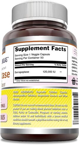 Amazing Formulas Serrapeptase 120,000 iu Supplement | Veggie Capsules | Non-GMO | Gluten Free | Made in USA (270 Count) in Kuwait