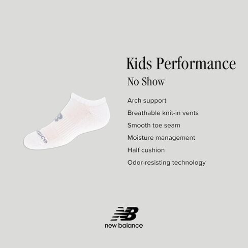 New Balance Kids' Performance Cushioned No Show Socks-8 Pairs-Breathable Mesh Arch Support in Saudi Arabia