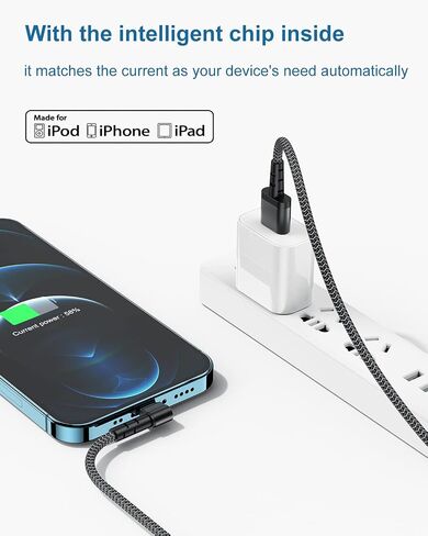 3Pack 90 Degree iPhone Charger 10ft, Apple MFi Certified 10 Feet Lightning Cord Long, Nylon Right Angle 10 Foot Charging Cable for Apple iPhone 14 Pro Max/14/13Pro/12 Mini/11/X/XS/XR/8 Plus/7/6/5/iPad in Saudi Arabia