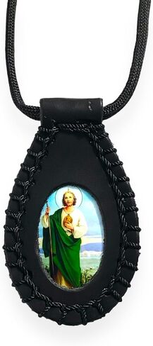 St Saint Jude Black Leather Scapular Necklace Escapulario San Judas Tadeo Collar Piel in Saudi Arabia