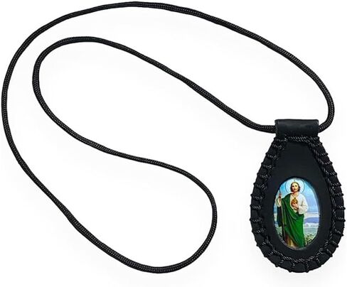 St Saint Jude Black Leather Scapular Necklace Escapulario San Judas Tadeo Collar Piel in Saudi Arabia