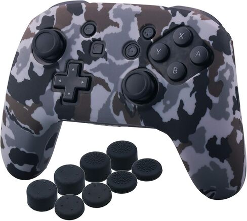YoRHa Studded Silicone Transfer Print Cover Skin Case ONLY for Nitendo Official Switch Pro Controller x 1(Beasts) with Pro Thumb Grips x 8 in Saudi Arabia