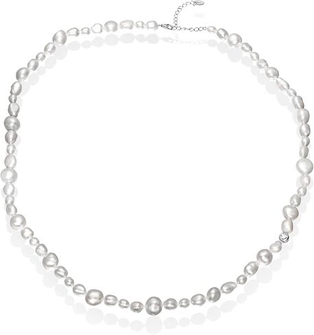 0.30CT LAB CORNOW DAIMOND (D-E/VS) و 55/64 لؤلؤة مزرعة للمياه العذبة على قلادة من الفضة من الذهب الأبيض المغطى بالذهب الأبيض ، 16 "-18" و 23 "-25 بوصة ، قلادة للنساء ، هدية لمجوهراتها للنساء in Kuwait
