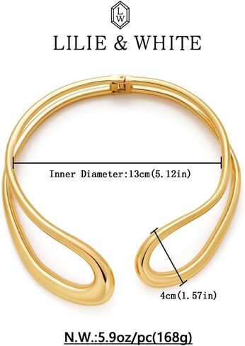 LILIE&WHITE Gold And Silver Collar Necklace For Women Adjustable Open Silver Chunky Necklaces Gold Collar Statement Necklace Chic Jewelry in Saudi Arabia