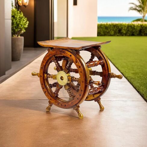 Nagina International Wooden Hand Crafted Ship Wheel Table Home Decor (12 Inches) [B01ERBMDX4] in Saudi Arabia