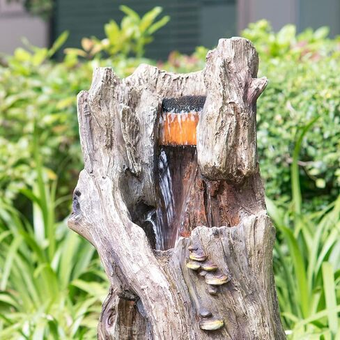Indoor Outdoor Tree Trunk Fountain, Rustic Waterfall Feature with Light, Grey Polyresin Design for Garden Lawn Porch in Saudi Arabia