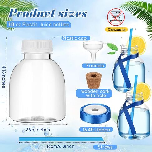 Vesici 12 Pcs 10 oz Plastic Patron Bottles with Cork and Straw Empty Juice Bottles for Drinks Reusable Mini Liquor Bottles with Silk Ribbon Tags and Ropes for Wedding Party Personalized Decoration in Saudi Arabia