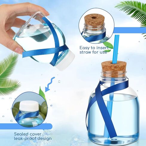 Vesici 12 Pcs 10 oz Plastic Patron Bottles with Cork and Straw Empty Juice Bottles for Drinks Reusable Mini Liquor Bottles with Silk Ribbon Tags and Ropes for Wedding Party Personalized Decoration in Saudi Arabia