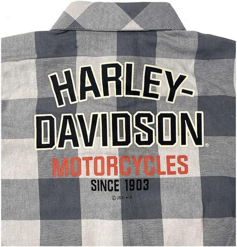 Harley-Davidson Little Boys' 2-Piece Toddler Plaid Shirt & Denim Pant Set - Gray in Saudi Arabia