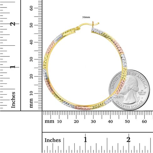 14k Gold Polished Diamond Cut Hoop Earrings for Women | 3mm Thick | Italian Gold Hoops | Diamond Cut Hoop Earrings | Secure Click-Top | Shiny Polished Earrings, 20mm-65mm in Saudi Arabia